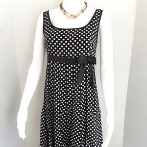 NWOT SANDRA DARREN BLACK WHITE POKE-A-DOT EMPIRE WAIST RUFFLED HEM DRESS SZ 8